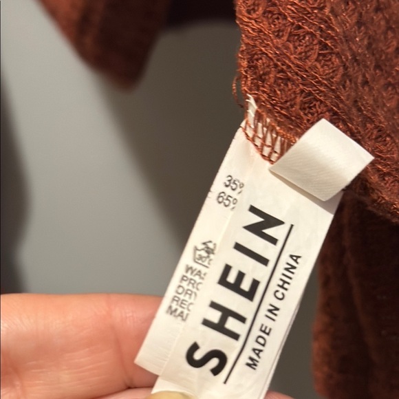 SHEIN XL Rust Waffle Knit Long Sleeve Top - Picture 4 of 7
